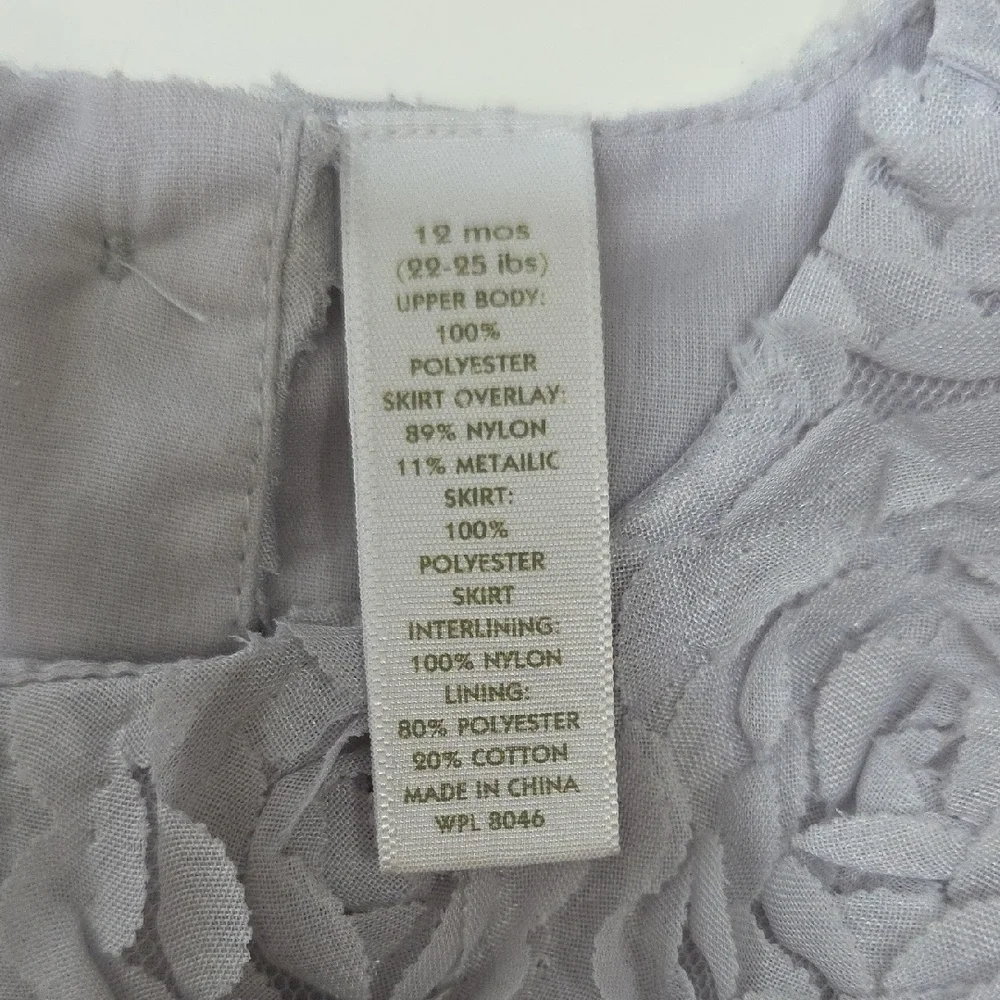 First Impressions Gray Tulle Occasion Dress Baby Girl 12M Floral Holiday Party